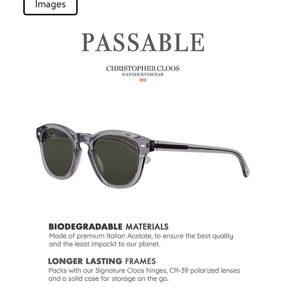 Christoper Cloos Grey Sunglasses. Model- Passable